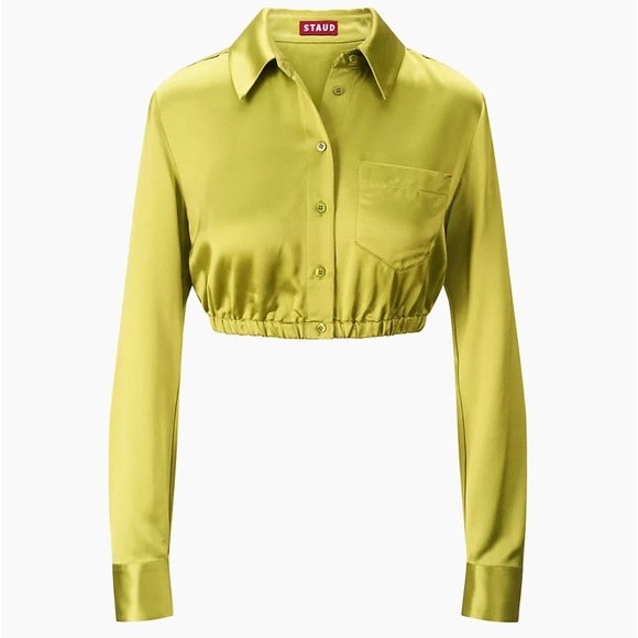 StaudOren Satin Crop Shirt Size M In Green.